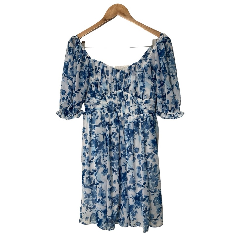 Abercrombie & Fitch Puff Sleeve Blue  White Floral Mini Dress Small Tall
